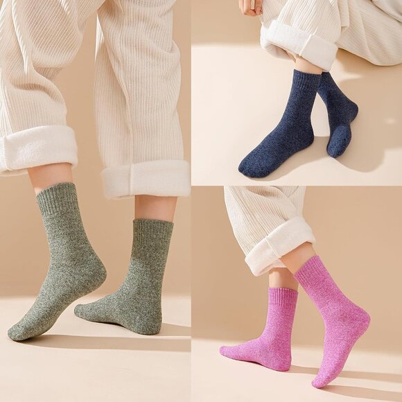 Multicolor Wool Sock for Women 5 Pairs Warm Cozy Thermal Winter Boot Socks 5-10 - Picture 4 of 6
